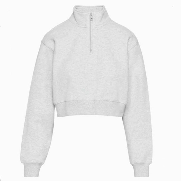 Aritzia TNA Cozy Fleece Perfect 1/4 Zip Sweatshirt - Heather Chrome - L - Picture 3 of 7